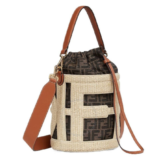 ハンドバッグ FENDI Handbags Women Straw Brown Fendi Open Box - Fendi Step Out Straw Bucket Bag 8BT364-APH2