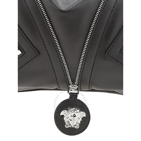 その他 VERSACE 1008585 1A12319 Versace Black Canvas Gold Greca Key Design Tote Purse w