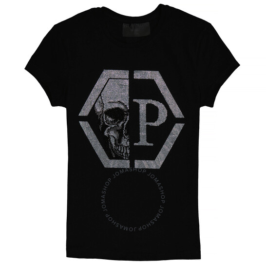 Philipp Plein Black Cotton Hexagon Logo T-shirt, Size Large