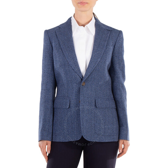 ジャケット POLO RALPH LAUREN Women Jackets 211891070 003 BLUE HERRINGBO Polo Ralph Lauren Herringbone Blazer, Size 4 211891070003