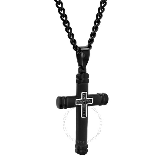 ★LECYTO★ Crystal Cross NecklaceBlack Robert Alton 1/20 CTW Black Stainless Steel Cross Pendant