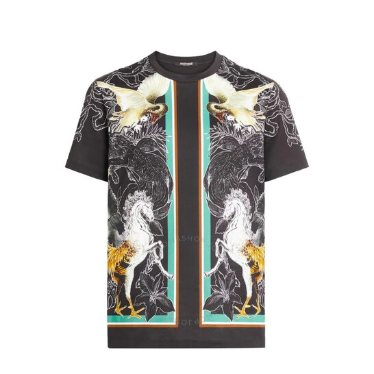 Roberto Cavalli Men's Black Hybrid Animals Printed Cotton T