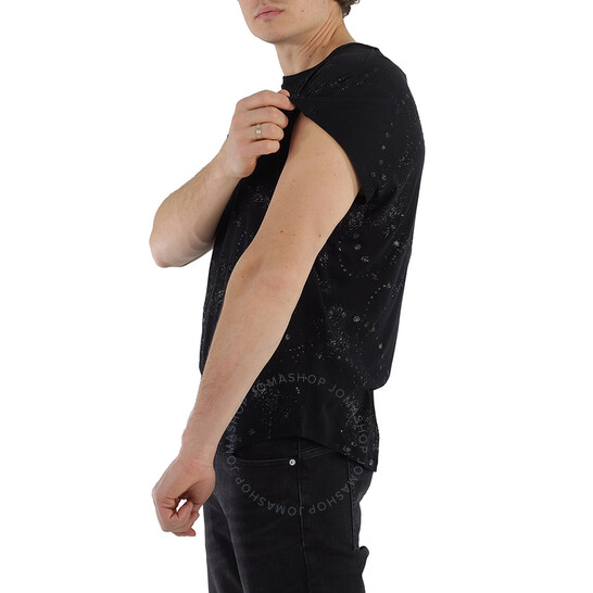 Saint Laurent Black Cotton Short Sleeve T-shirt With Galaxy