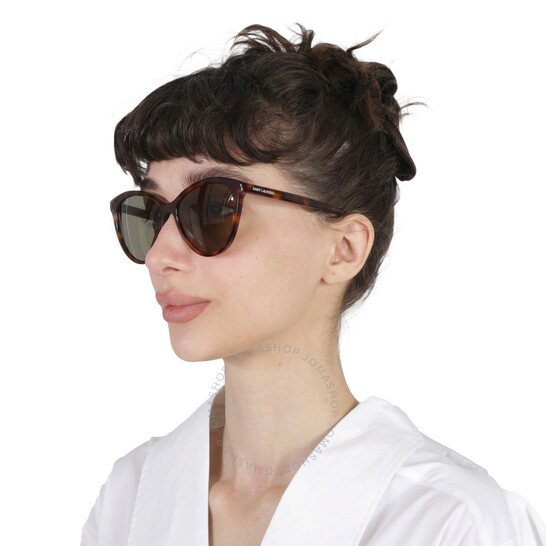 SAINT LAURENT キャットアイフレムサンクラス SL456 002 Saint Laurent Green Cat Eye Ladies Sunglasses SL 456 002 57