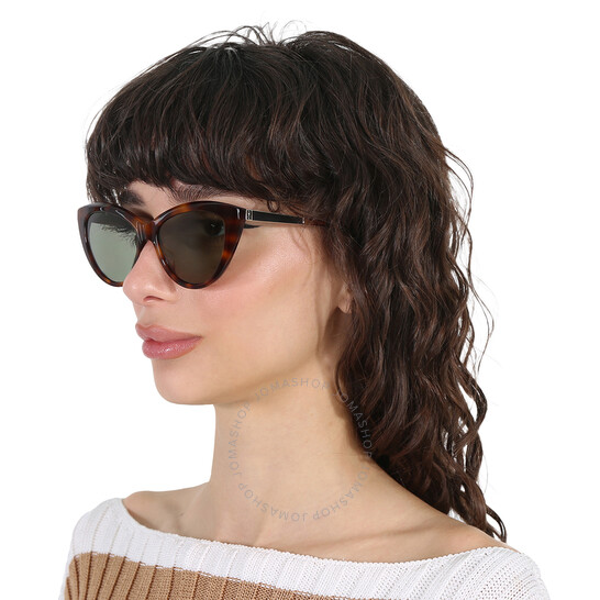 【送料,関税込】Saint Laurent サングラス SL M81 Saint Laurent Green Cat Eye Ladies Sunglasses SL M81 003 55