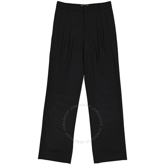 Saint Laurent Ladies Black Pleated Pants In Grain De Poudre