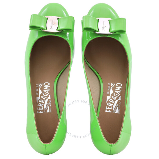 24AW new/FERRAGAMO Ermelia95サテンパンプス Pumps Green Ferragamo Salvatore Ferragamo Green Vara Bow Pump Shoe, Size