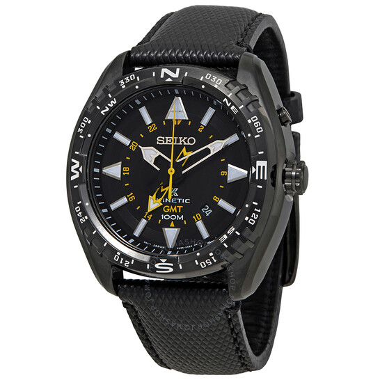 超歓迎 Kinetic Prospex Seiko GMT Men's Leather Black Dial Black 時計