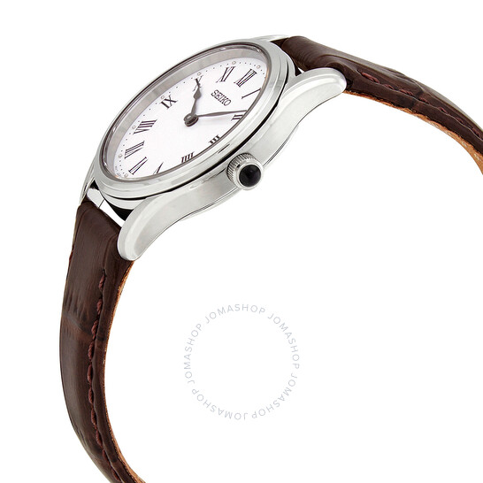 Seiko Quartz White Dial Brown Leather Ladies Watch SWR071P1