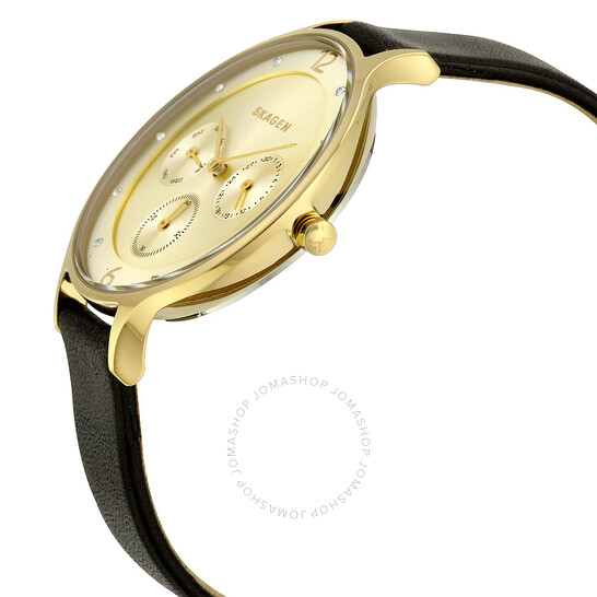 ★人気商品★SKAGEN Anta Gold-Tone Dial Watch SKW2393 Skagen Anta Gold Dial Black Leather Ladies Watch SKW2393