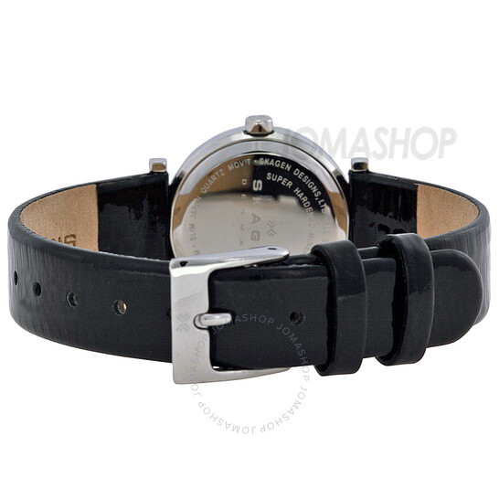 Skagen Black Dial Swarovski Crystal Black Leather Ladies