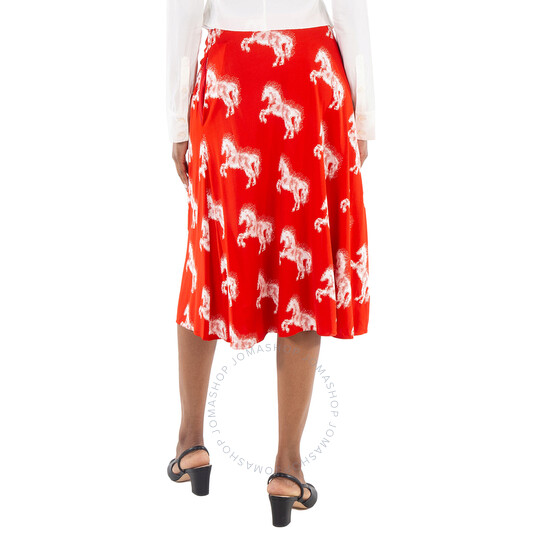 Stella McCartney Ladies Red Pixel Horses Bow Detailed Skirt