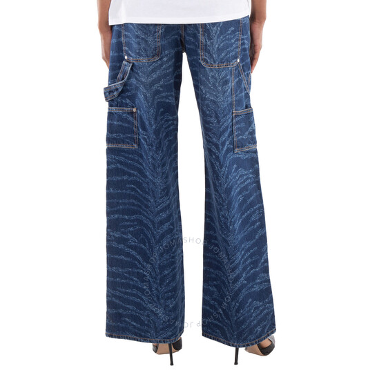 Stella McCartney Tiger-Print Wide-Leg Cotton Jeans, Size 26