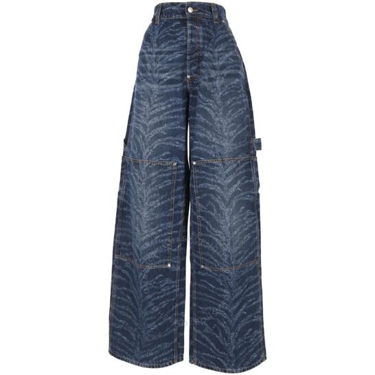 Stella McCartney Tiger-Print Wide-Leg Cotton Jeans, Size 26