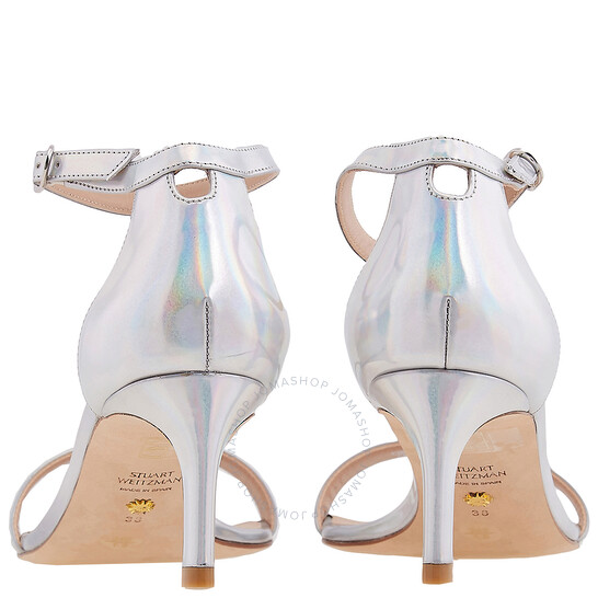 【関税&送料込】Stuart Weitzman Sandals Silver Stuart Weitzman Nudistcurve 35 Silver Block Heel Ankle Strap