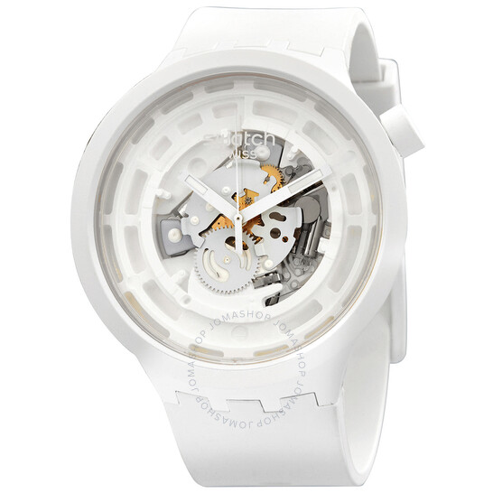 Swatch C-White Quartz Skeleton Dial Men's Watch SB03W100