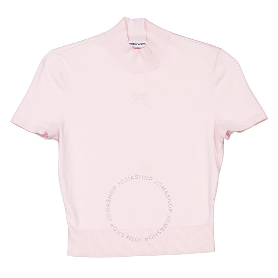 T By Alexander Wang Logo Short Sleeve Mockneck Top, Size