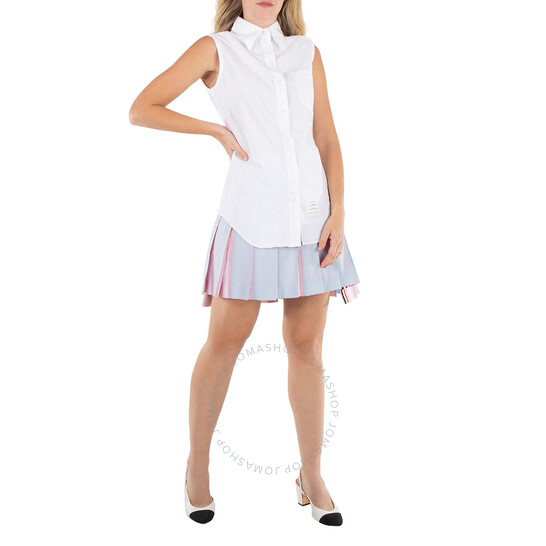 Thom Browne Ladies Light Blue Step-Hem Pleated Skirt, Brand
