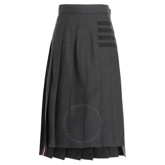 Thom Browne Ladies Med Grey 4-Bar Stripe Pleated Skirt