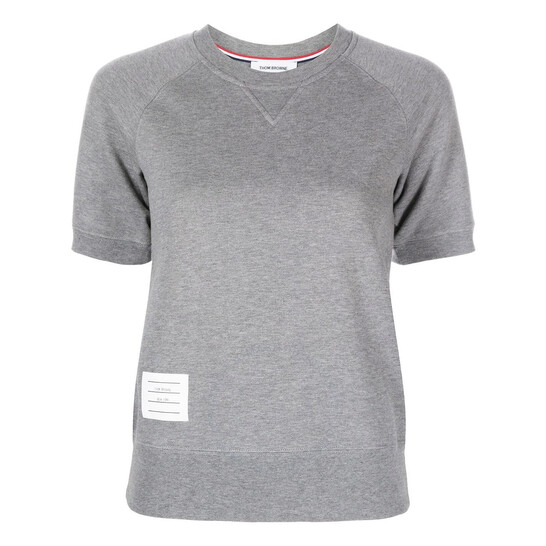 Tシャツ・カットソー THOM BROWNE FW25 Sweatshirts (MJT503A 03037415) Thom Browne Ladies Med Grey Loopback Short Sleeve Sweatshirt