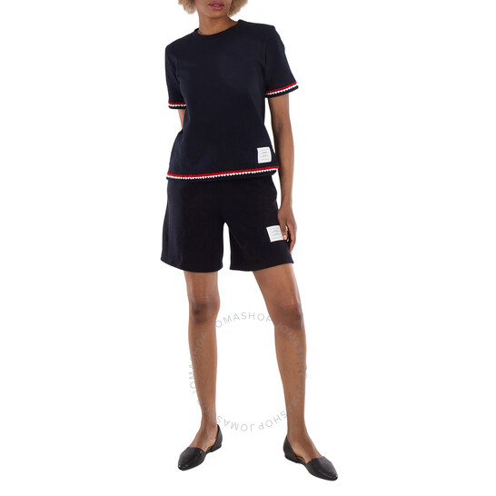 Thom Browne｜SHORTS (FJQ110A J0020 415) Thom Browne Ladies Name-Tag Ribbed Shorts, Brand Size 40 (US