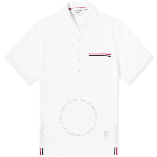 Tシャツ・カットソー THOM BROWNE FW25 White piquet polo shirt (MJP022A01455 100) Thom Browne Men's White Pique Pocket Polo Shirt, Brand Size
