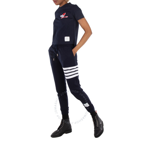 フィットネスボトムス THOM BROWNE Women Straight Pants FJQ001A00535 415 NAVY Thom Browne Navy 4-Bar Engineered Track Pants, Brand Size 42