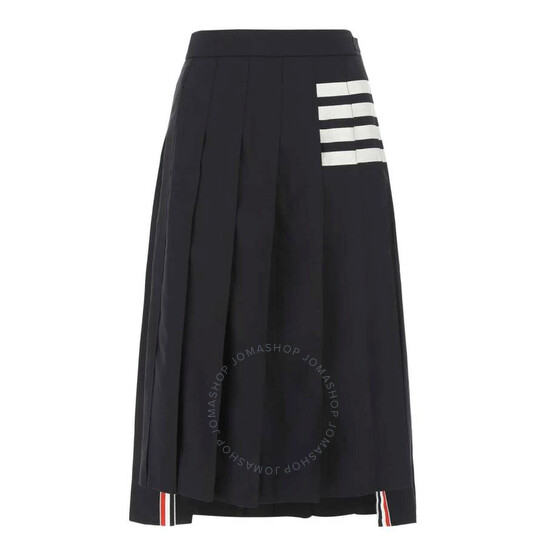 Thom Browne|SKIRTS (FGC400V 06146 415) Thom Browne Pleated 4-Bar Wool Skirt In Navy, Brand Size 38