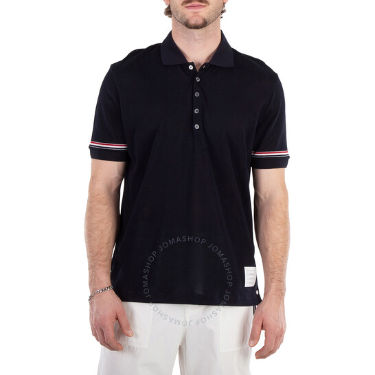 ■THOM BROWNE■ Short sleeve polo one piece navy FJD027A0005 navy-cotton-4-bar-short-sleeve