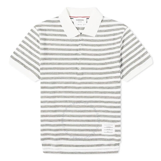 トムブラウン メンズ 半袖Tシャツ MJP191A J0119 055 Linen Jersey Short Sleeve Striped Polo | Thom Browne