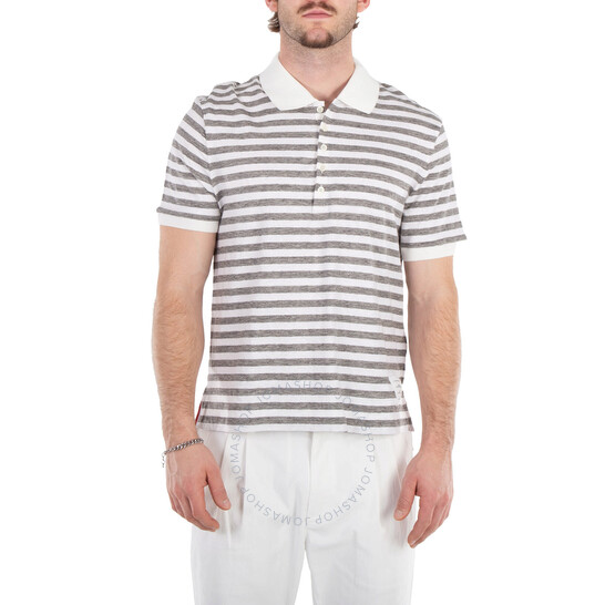 トムブラウン メンズ 半袖Tシャツ MJP191A J0119 055 Linen Jersey Short Sleeve Striped Polo | Thom Browne