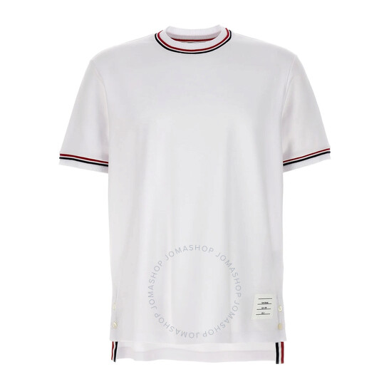 Thom Browne｜ (COTTON MILANO STRIPE T-SHIRT (MJS231A J00 Thom Browne White Cotton Milano Stripe Tee, Brand Size 5 (XX