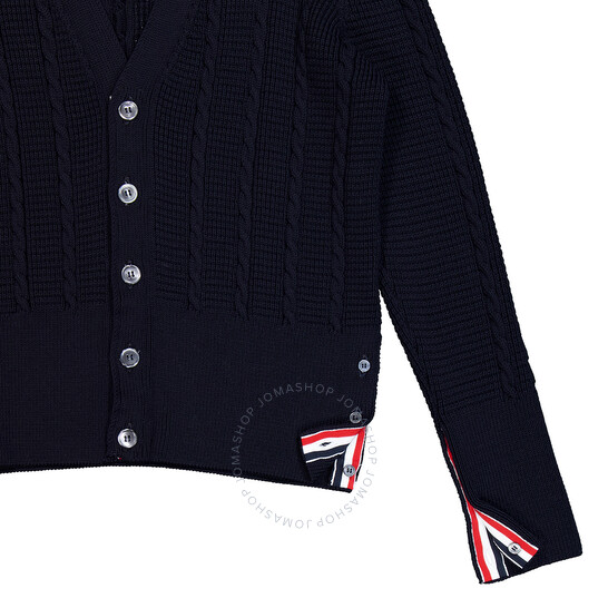 Thom Browne Wool Relaxed V-Neck Cable Cardigan, Brand Size 3