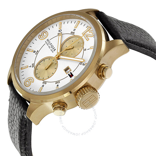 Tommy Hilfiger White Dial Black Leather Men's Watch 1790893