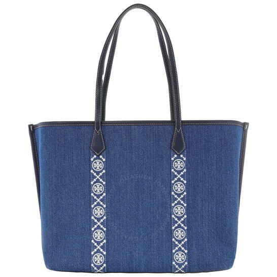 ☆☆Tory Burch☆☆ Tory Burch Denim Tote Bag 159268 426 Perry Denim Triple-Compartment Tote: Women's Designer Tote