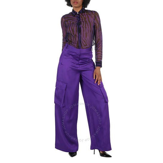 パンツ VERSACE Women Shorts Burmudas 1009844 1A06838 1LD60 Purple Versace Ladies Bright Dark Orchid Wide-Leg Cargo Pants