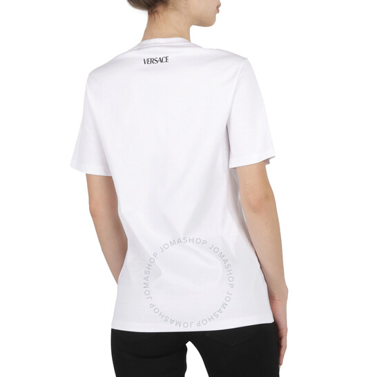 Versace Ladies Optical White Medusa Embroidered Crewneck T