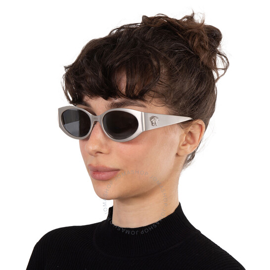 Versace Light Grey Mirrored Black Oval Ladies Sunglasses