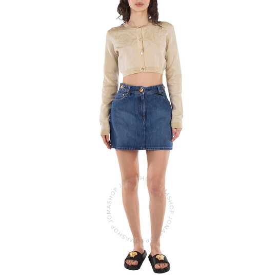 【送料&関税込】Versace Medusa 95 High-waist Denim Skirt Versace Medusa 95 Cotton Denim Mini Skirt, Brand Size 42