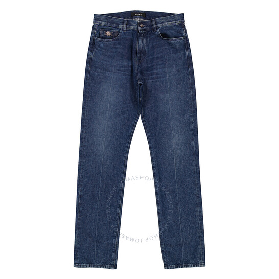 Versace Men's Washed Medium Blue Straight-Leg Mid-Rise Jeans