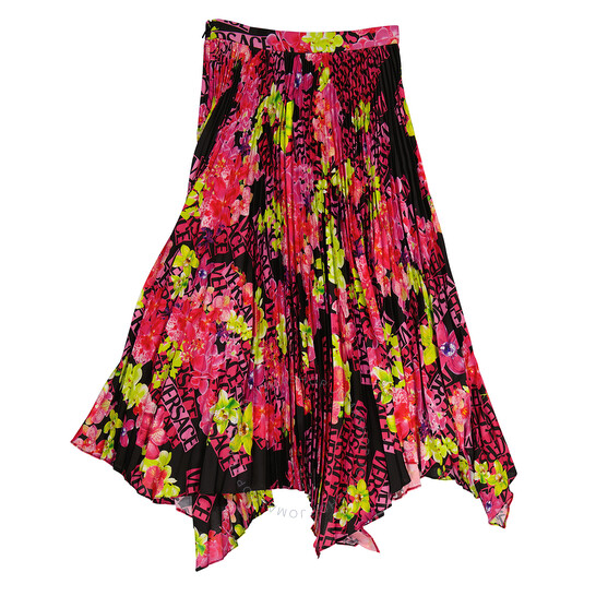 スカート VERSACE SS23 PLEATED SKIRT (1008743_1A063925W020) Versace Orchid Print Pleated Crepe De Chine Midi Skirt