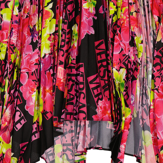 スカート VERSACE SS23 'Orchid Versace' skirt (10087431A06392 5B100) Versace Orchid Print Pleated Crepe De Chine Midi Skirt