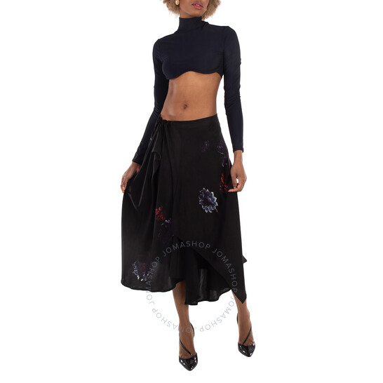Yohji Yamamoto Drape & Gather Detail Silk Skirt, Brand Size