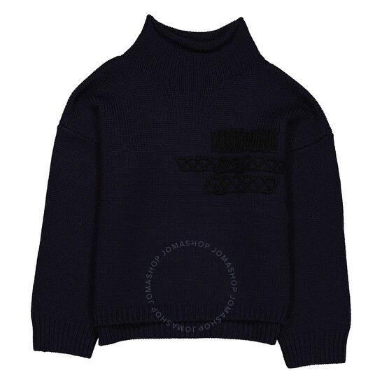 【ヨウジヤマモト】PATCH DESIGN HIGH NECK PULLOVER Yohji Yamamoto Navy Embroidery High Neck Po Sweater, Brand