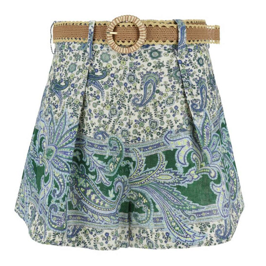 ZIMMERMANN 7453ASS242GRPA 関税送料込 Zimmermann Ottie Paisley Print Belted Linen Shorts, Size XX