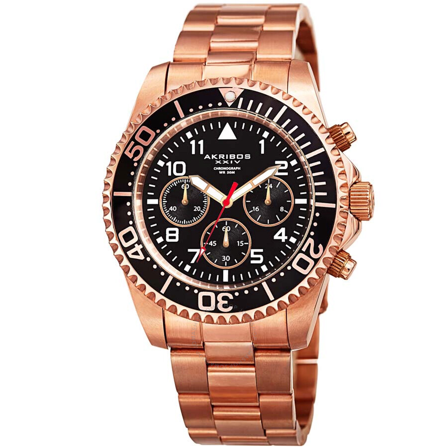 Black Dial Chronograph Rose Gold-Tone Men's Watch