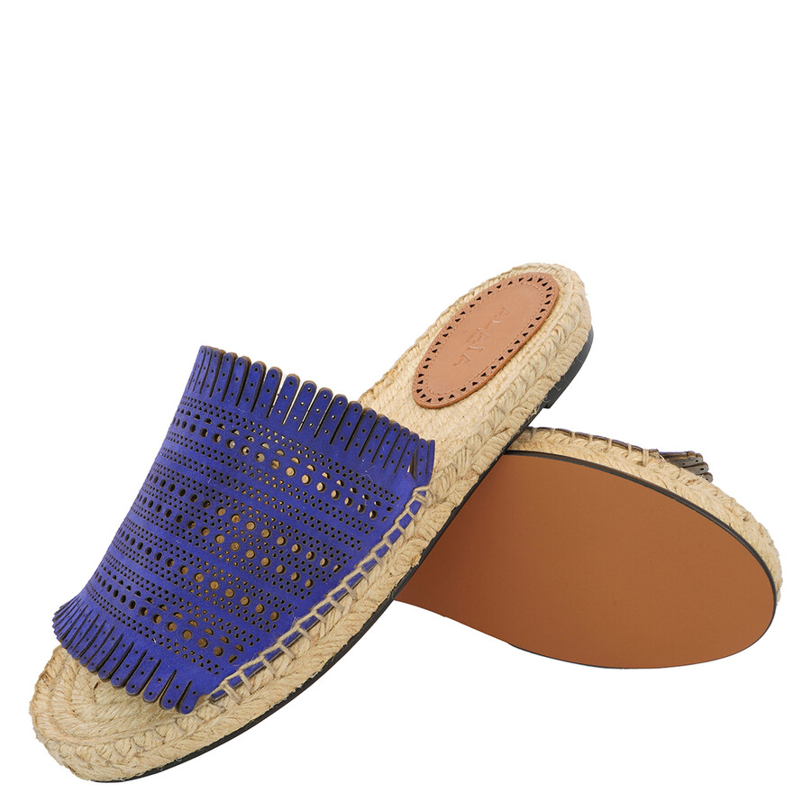 Alaia Ladies Blue Openwork Leather Espadrille Mules, Brand Size 39 ( US