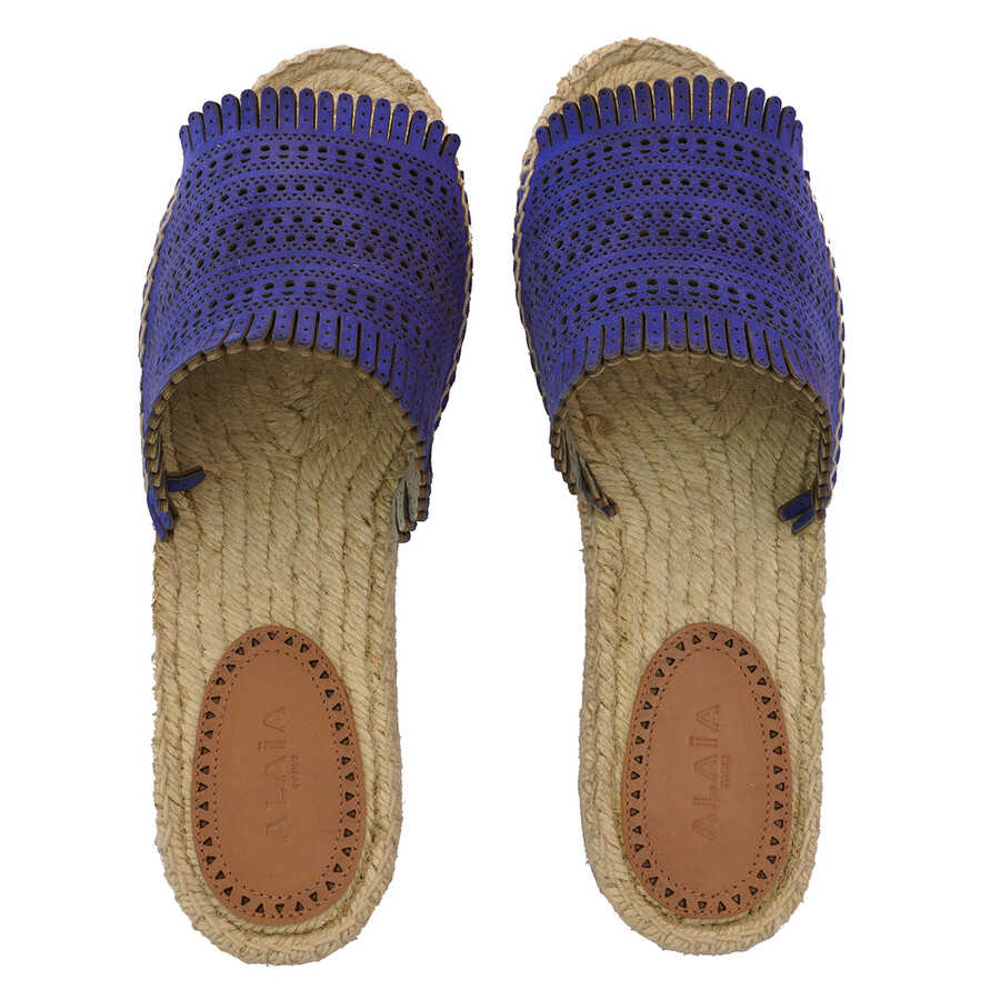 Alaia Ladies Blue Openwork Leather Espadrille Mules, Brand Size 39 ( US