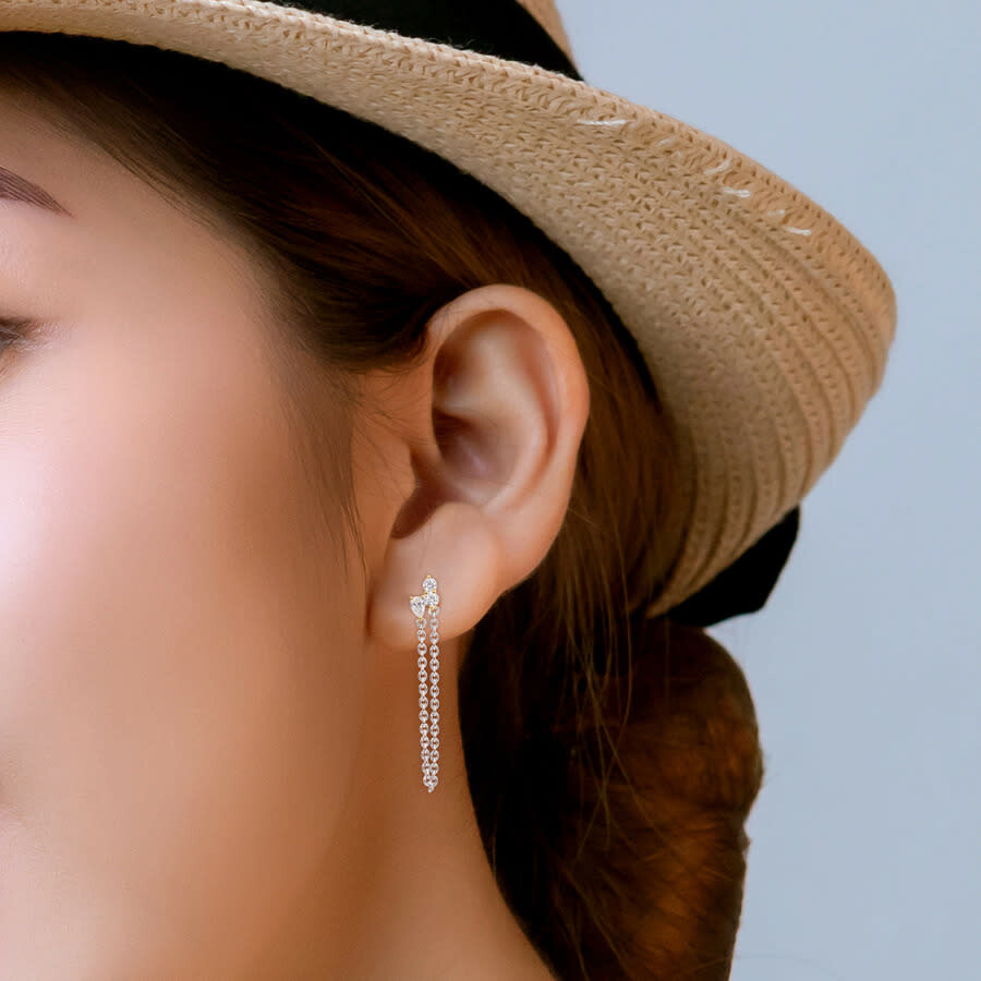 Amour 3/8CT TDW Pear and Roundshaped Diamonds Chain Loop Drop Earrings