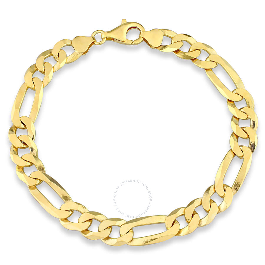 Amour 8.9mm Flat Figaro Chain Bracelet In Yellow Plated Sterling Silver, 9 In JMS008982